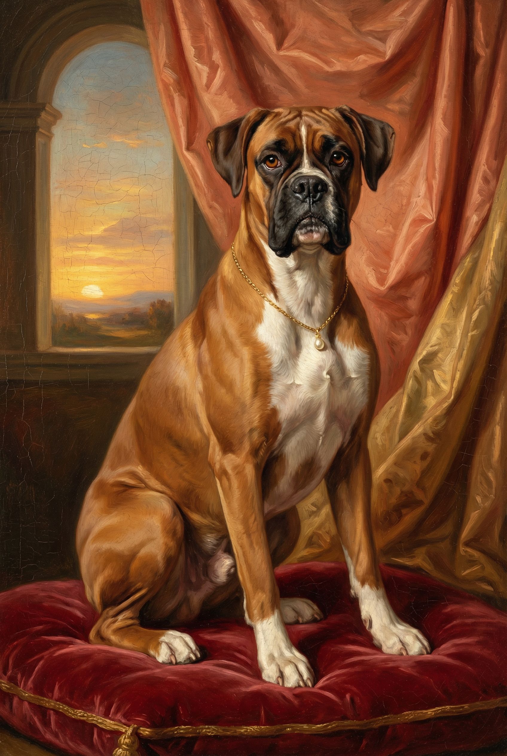 Boxer als barockes Porträt mit goldenem Rahmen