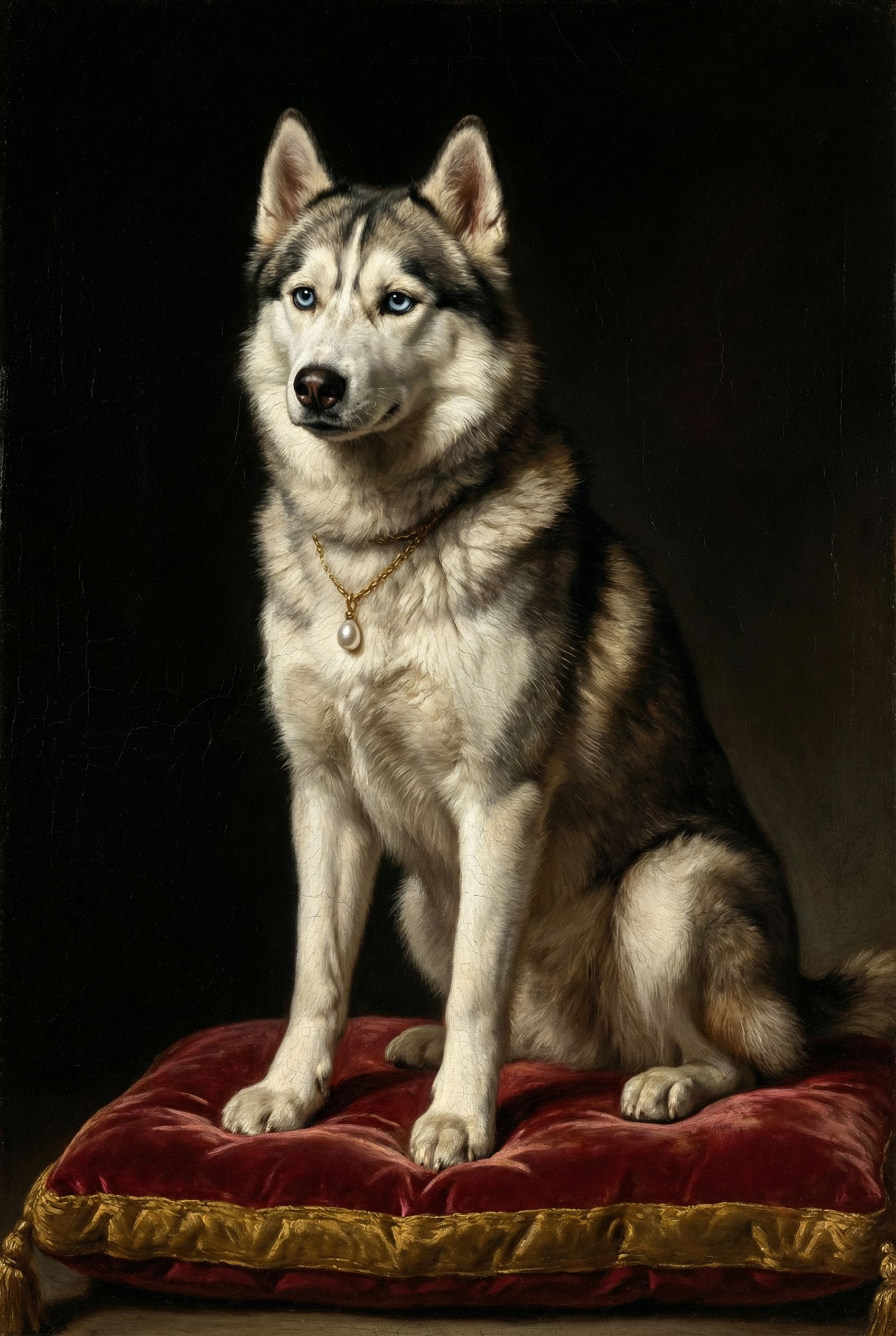 Siberian Husky als barockes Porträt mit goldenem Rahmen