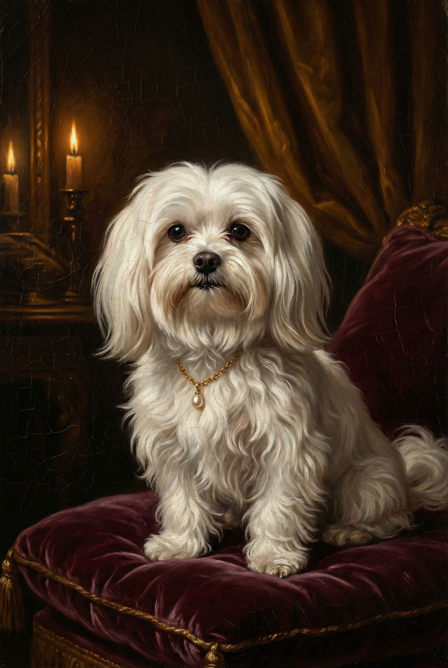 Malteser als barockes Porträt mit goldenem Rahmen