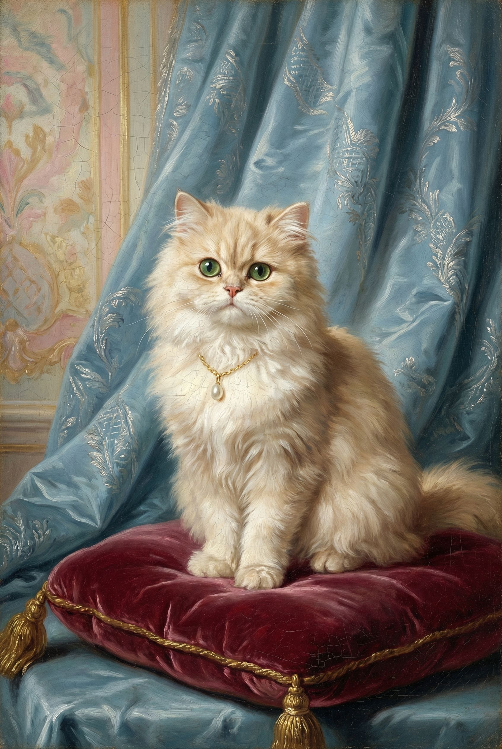 Perserkatze als barockes Porträt mit goldenem Rahmen