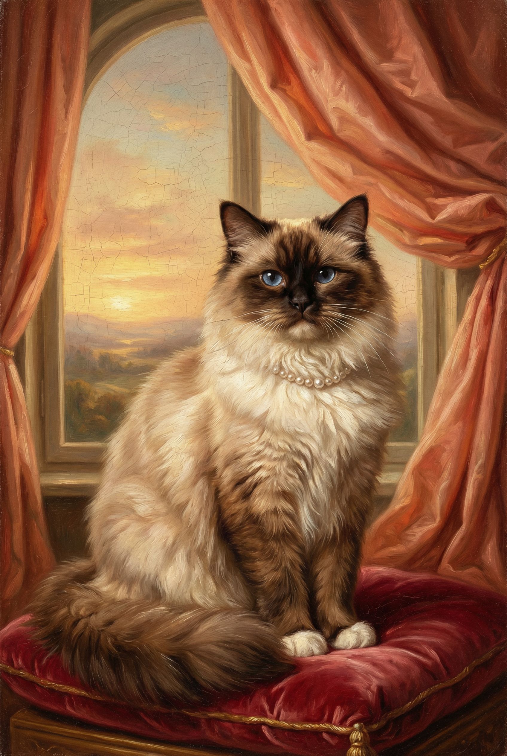 Ragdoll als barockes Porträt mit goldenem Rahmen