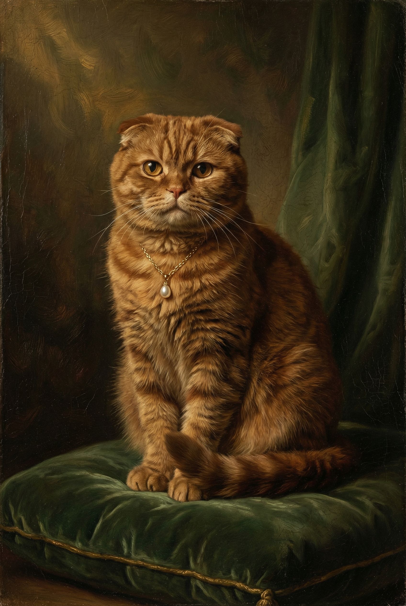 Scottish Fold als barockes Porträt mit goldenem Rahmen