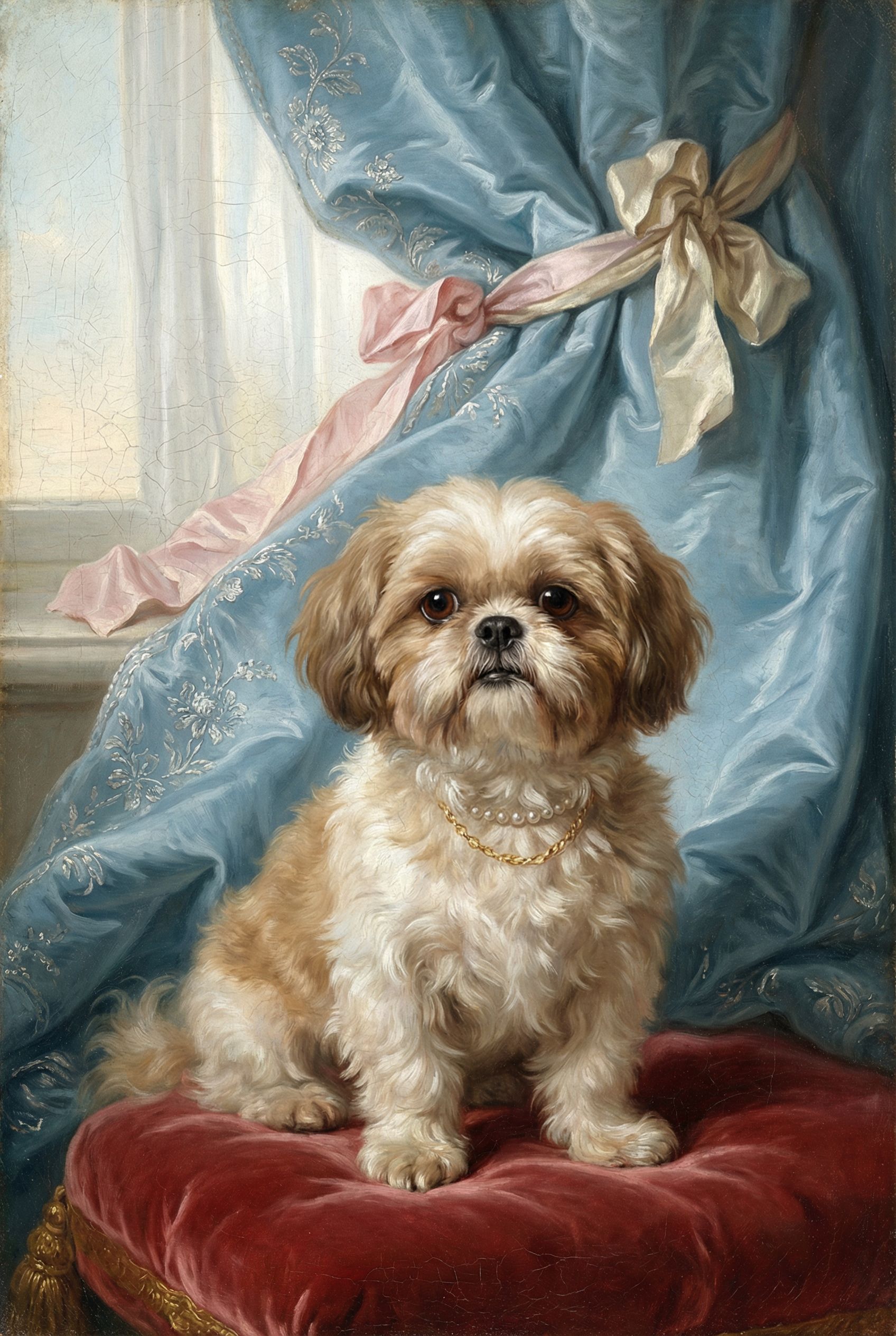 Shih Tzu als barockes Porträt mit goldenem Rahmen