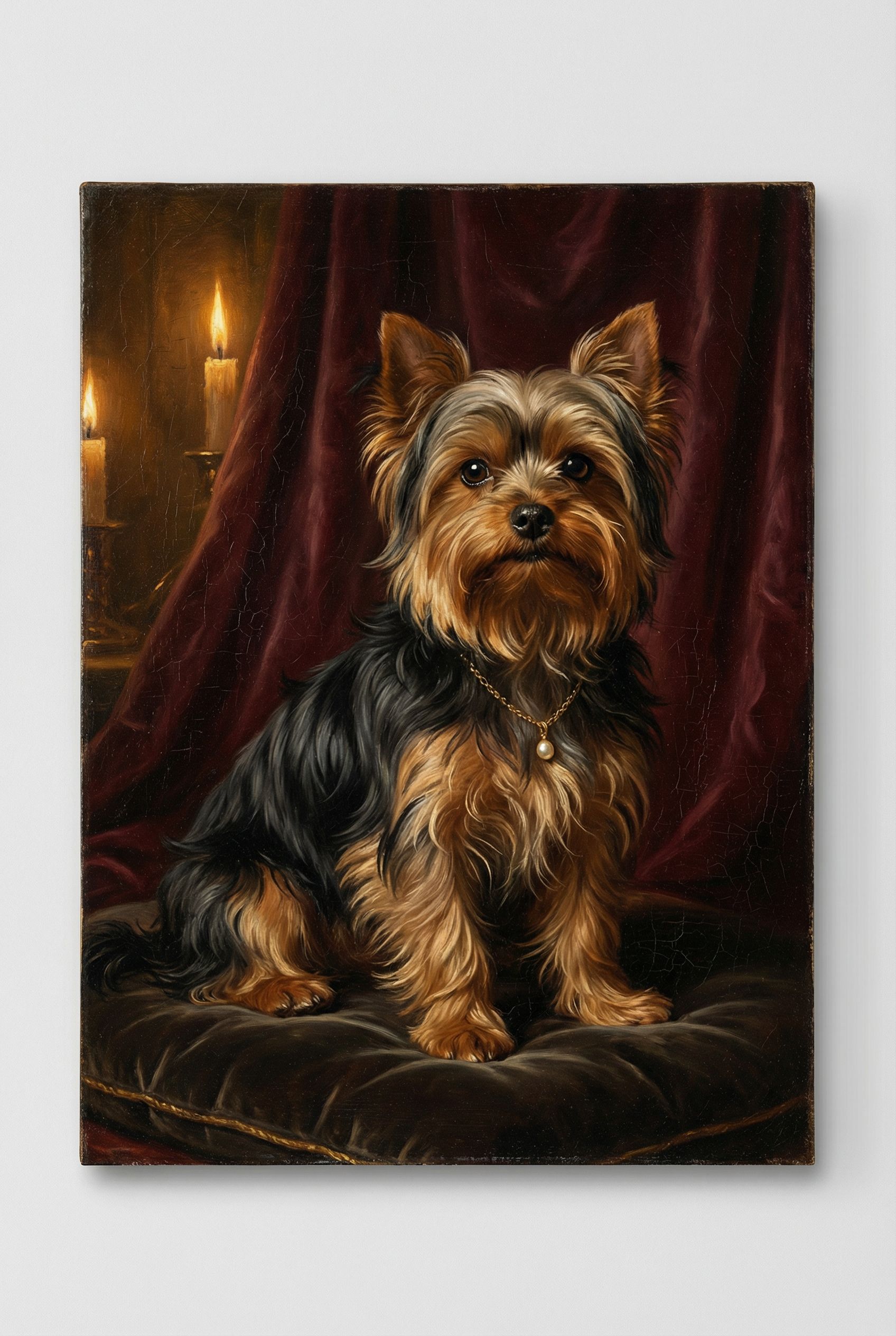Yorkshire Terrier als barockes Porträt mit goldenem Rahmen